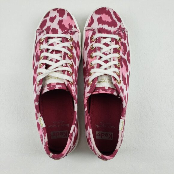 Keds x Kate Spade Kickstart Sneaker Womens 7.5 Pink Satin Leopard Print Shoe - Picture 10 of 15